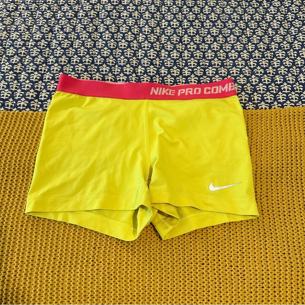 Nike Pro Combat Yellow Pink Athlete Shorts